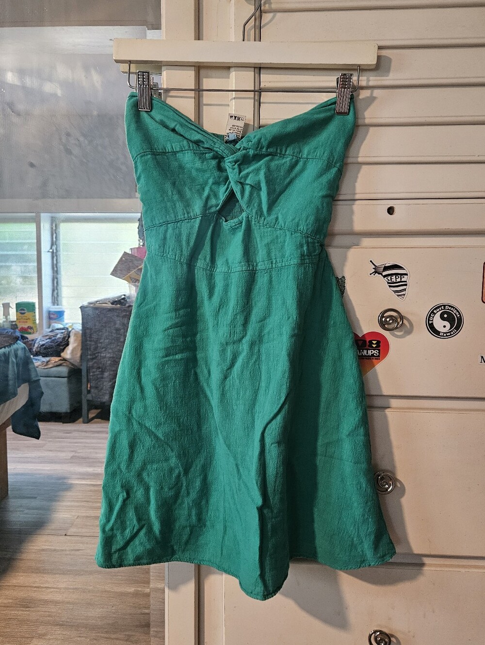 Women's Strapless Green Summer Dress - Small